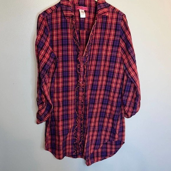 Betsey Johnson Intimates‎ Plaid Button Front Top - Size Medium - Picture 1 of 3
